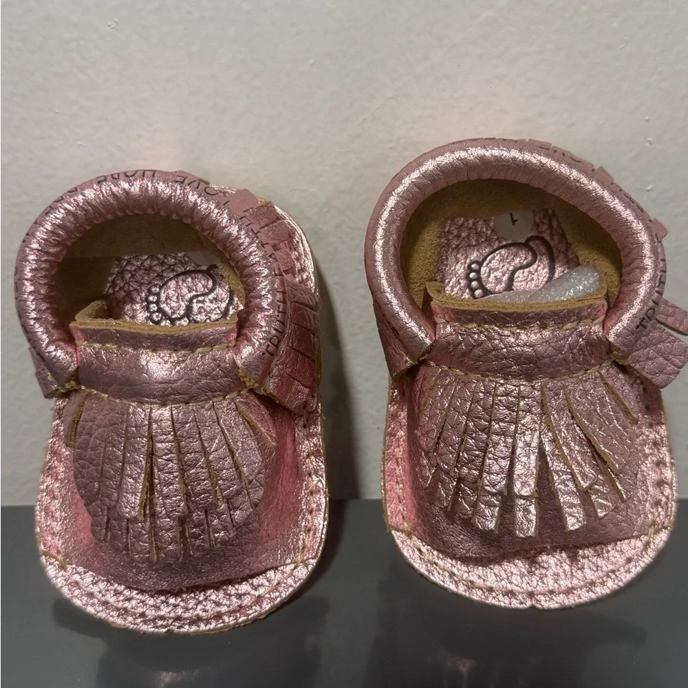 First Steps Pink Leather Baby Moccasins Size 1 NWOT